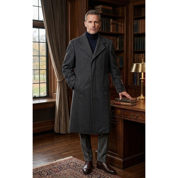 Vintage Rock-Knit Fleece Wool Overcoat Heavy Winter Jacket Men's L/XL Grandad